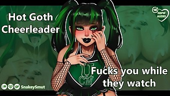 Goth Cheerleader Gives A Blowjob And Gets Fucked In Front Of An Audience
