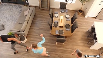 Blonde Gamer Girl Enjoys A Facial And 3some