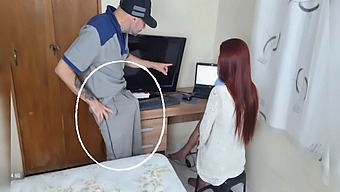 Horny Housewife Enjoys A Steamy Encounter With A Tech In Her Living Room